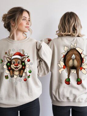 Christmas Trout Fish Crewneck Sweatshirt Light Blue Funny Fishing Holiday